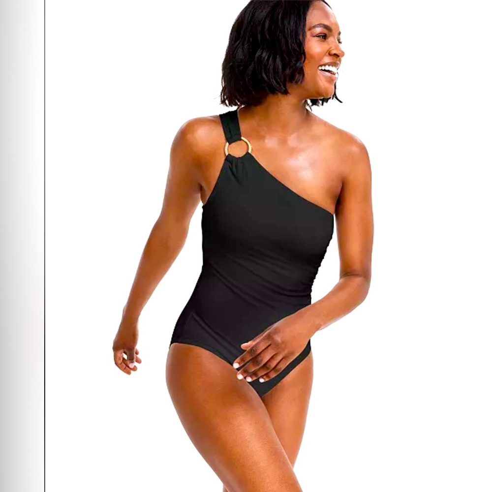 Michael Kors Embellished One-Shoulder Underwire One Piece Swimsuit